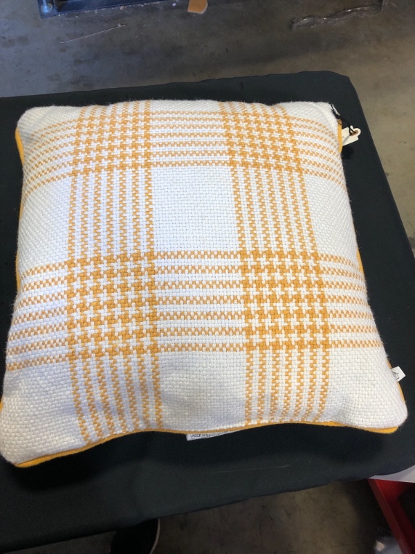 Photo 2 of 18" X 18" Plaid Indoor/Outdoor Square Throw Pillow /Cream - Hearth & Hand™ with Magnolia
