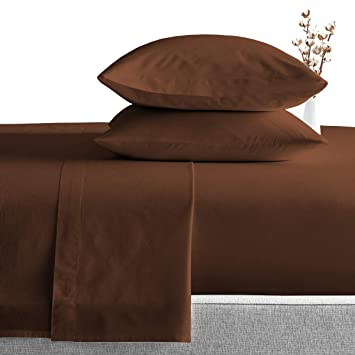 Photo 1 of 3 Piece Bed Sheet Set 1 Flat Sheet and 2 Pillow Cases,100% Super Soft Natual Cotton Luxury Bedding (King, Chocolate)