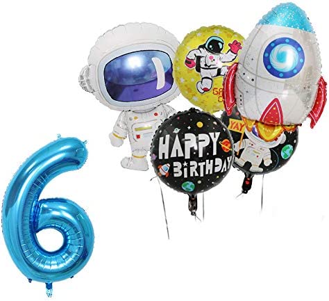 Photo 1 of 5Pcs Rocket Balloons Party Supplies Spaceman Mylar Balloon for Birthday Balloon Bouquet Decorations, Outer Space Theme, Baby Shower, Home Office Decor, Birthday Backdrop (6th) 2 COUNT 