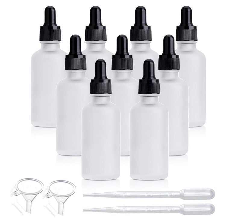 Photo 1 of 9 Pcs,50ml Frosted Glass Dropper Bottle For Essential Oils,Empty Glass Eye Dropper Holder With Pipette,Liquid Cosmetic Container Vial For Travel Aromatherapy Perfume-FREE 2 Funnel&Dropper