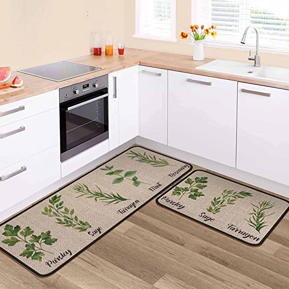 Photo 1 of 2Pcs Rugs for Resistant Botany Sets for Cooking Non Slip Waterproof Standing Kitchen Runner Mats 17”x24”+17”x48”
