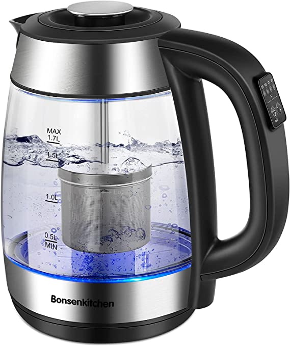 Photo 1 of Electric Kettles with Tea Infuser, 1.7L Temperature Control Tea Kettle, 1500W Fast Heating Water Boiler, Cordless BPA Free Water Heater with Auto Shut-Off & Boil-Dry Protection (Borosilicate Glass)
