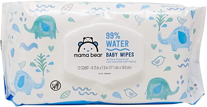 Photo 1 of 3 PACK Amazon Brand - Mama Bear 99% Water Baby Wipes, Hypoallergenic, Fragrance Free, 72 Count
