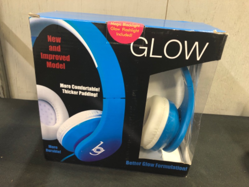 Photo 2 of Glow Headphones with Blacklight LED Flashlight from Bryte Gear - Blue - Make it Glow in the dark---new factory sealed 