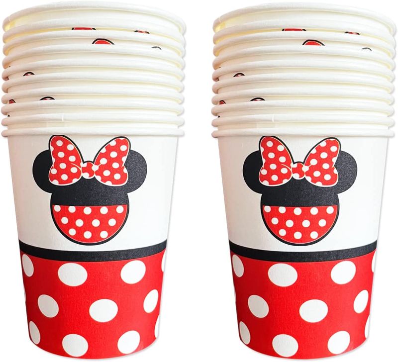 Photo 1 of 20pcs 9OZ Red Minnie Birthday Party Cups Minnie Birthday Party Supplies Red and Black Min Mouse Birthday Decorations for Girls 1st 2nd 3rd 4th Bday
