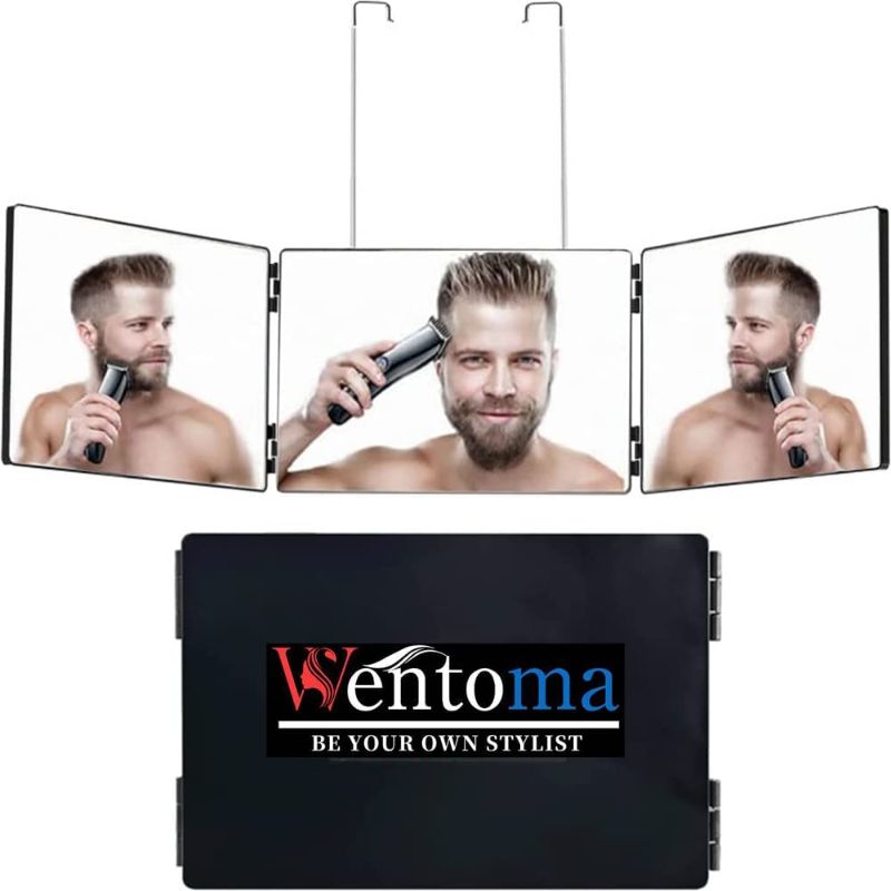 Photo 1 of 3 Way Mirror for Self Hair Cutting, 360 Mirror with Height Adjustable Telescoping Hooks, DIY Haircut Tool to Cut, Trim or Shave Your Head and Makeup, Portable for Travel, Bedrooms, Bathroom
