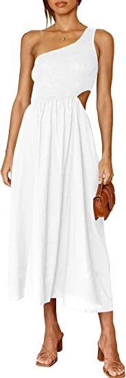 Photo 1 of ANRABESS Women's Summer Sleeveless Smocked One Shoulder Cutout Sundress Flowy A-Line Beach Long Maxi Dress. SIZE S 
