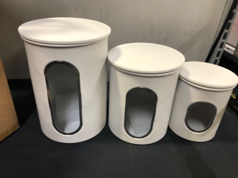 Photo 1 of 3 Piece Nesting Kitchen Canister Set Stainless Steel Modern Storage Containers with Clear View Window  