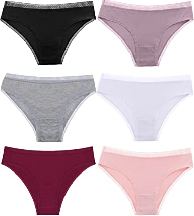 Photo 1 of FINETOO Women's Cotton Panties Lace Bikini Breathable Brief Sexy Hipster Womens Underwear Cheeky 6 Pack XS-L
