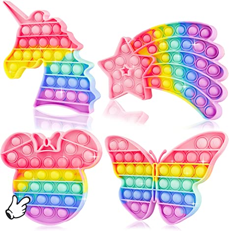 Photo 1 of 4 Pack Pop Sensory Toy Cheap Popper Set Stress Bubble Silicone Gift Special Need Kid Boy Girl Teen Adult Friend ADHD Rainbow Unicorn Butterfly Meteor
