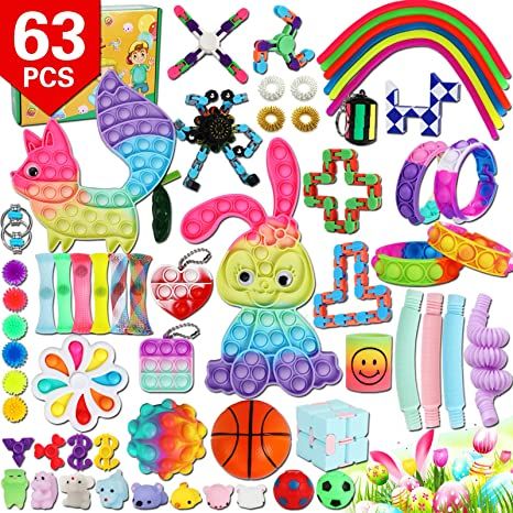 Photo 1 of 63 pcs Fidget Toy Packs, Sensory Fidget Toys Set for Autism Kids and Adults Stress Relieve Pop Stress Ball It Gift Party Favor Stocking Stuffers Easter Filler Gift Class Prize Boys and Girls Ages 3-12
