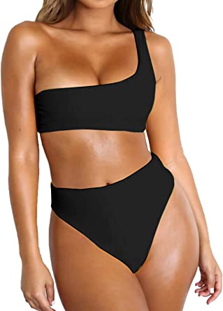 Photo 1 of Byoauo Womens Bikini One Shoulder Top with High Waisted Bottom Two Piece Swimsuits MEDIUM

