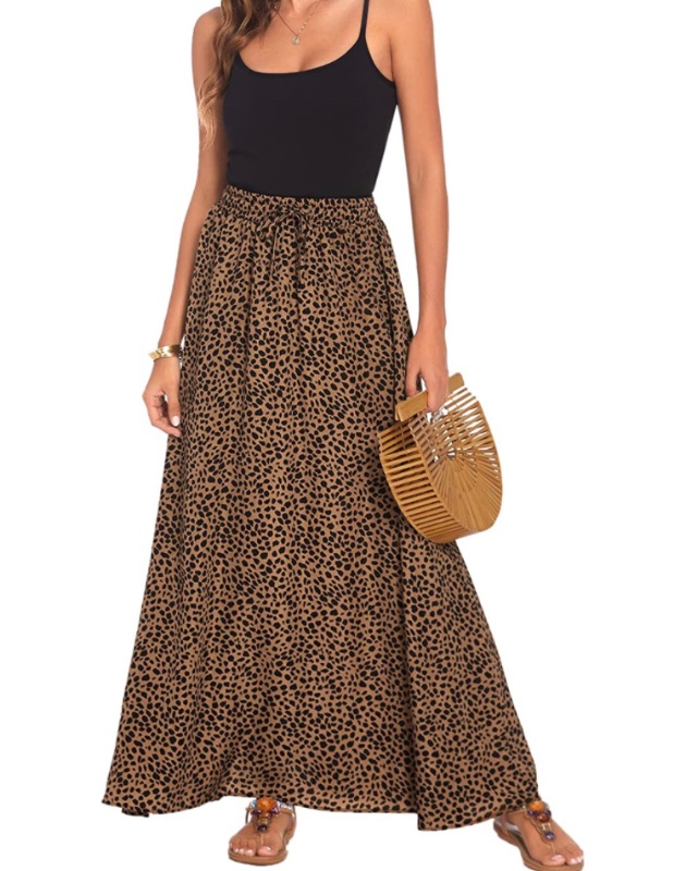 Photo 1 of Bluetime Women Leopard Print Long Skirts Chiffon Summer Beach Pleated Elastic High Waisted Maxi Skirts, Size Large 