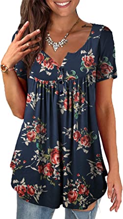 Photo 1 of a.Jesdani Womens Summer Plus Size Tunic Tops Short Sleeve Blouses Casual Floral Henley Shirts, 4 XL
