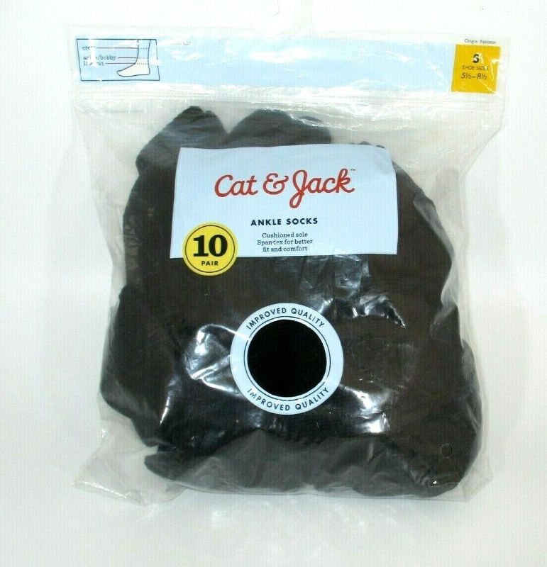 Photo 1 of at and Jack Cushioned Sole Ankle Socks 10 Pairs Small Shoe BOY SMALL SIZE 51/2 - 81/2 Black