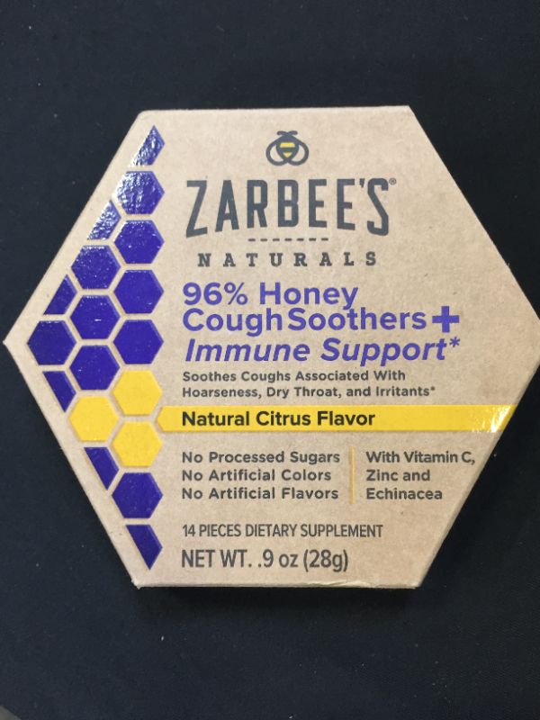 Photo 2 of Zarbee's Naturals 96% Honey Cough Soothers + Immune Support, Natural Citrus Flavor, 14 Count BB 11/2022
