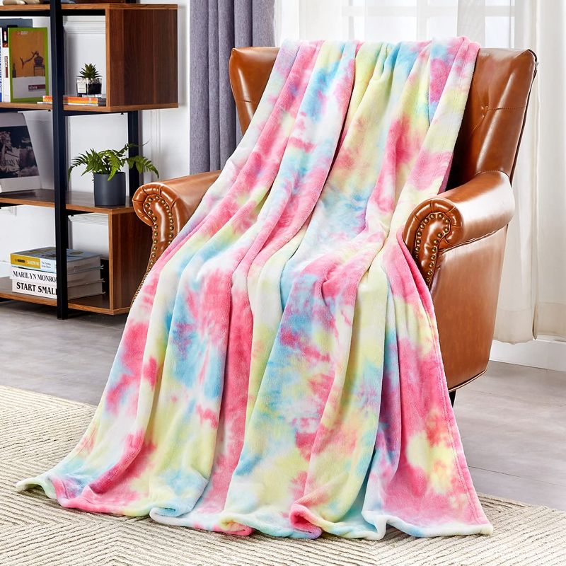 Photo 1 of Amy Garden Rainbow Throw Blanket, Decorative Tie-Dye Flannel Blanket, Thin Double-Sided Plush is Super Soft, Comfortable, Spring Warm Lightweight, Suitable for Bed Sofa - 79"L x 59"W

