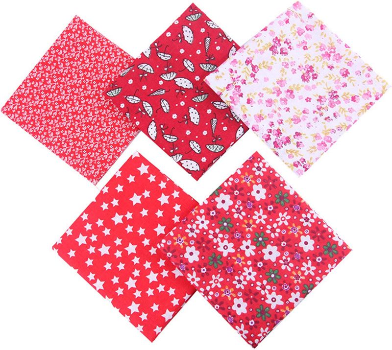 Photo 1 of 5PCS 19.7x19.7Inch Floral Dot Plaid Patterns Blue Cotton Craft Fabric for DIY Handmake Sewing Quilting Scrapbooking(Red)
