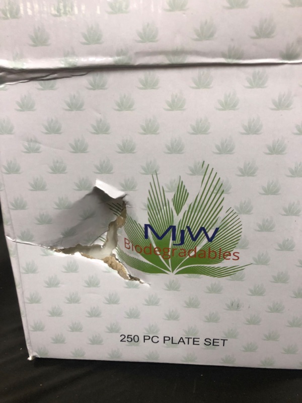 Photo 3 of 250 pc Biodegradable plate set for up to 50 Guests DAMAGED PACKAGING