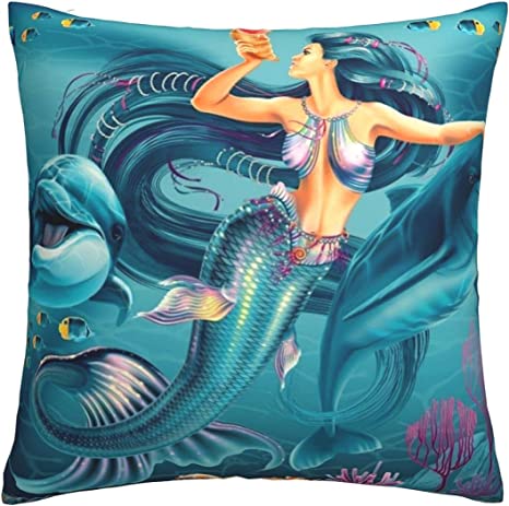 Photo 1 of Beauty Mermaid Throw Pillow Covers Indoor Soft Decorative Zippered Pillow Cover for Couch 18 x 8 inches
