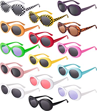 Photo 1 of Blulu 15 Pairs Retro Clout Oval Goggles Oval Kurt Mod Thick Frame Round Lens Sunglasses Oval Round Glasses Mod Sunglasses 15 Colors
