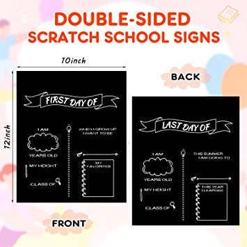 Photo 1 of 10 Pack First & Last Day of School Boards Scratch Art Craft Kits- 10x12" Magic Rainbow Scratch Paper Off Set for Kids, Double Sided Back to School Chalkboard Signs for Preschool/Kindergarten
