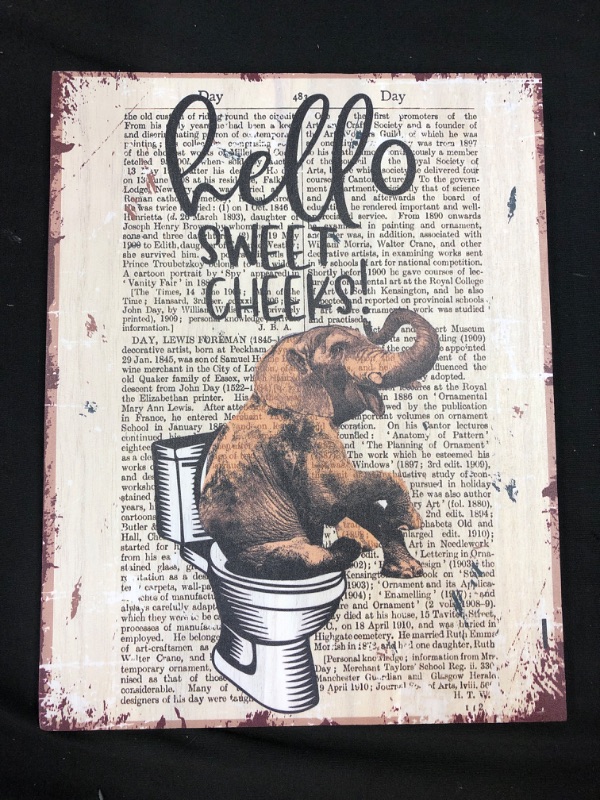 Photo 2 of akeke Hello Sweet Cheeks Elephant Funny Bathroom Rustic Farmhouse Retro Vintage Book Wood Wall Sign Decor, Guest Bathroom Decor