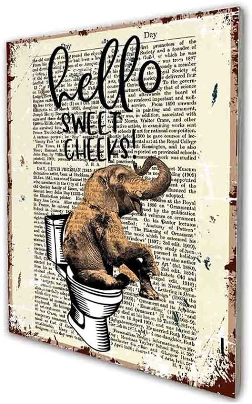 Photo 1 of akeke Hello Sweet Cheeks Elephant Funny Bathroom Rustic Farmhouse Retro Vintage Book Wood Wall Sign Decor, Guest Bathroom Decor