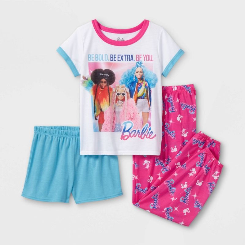 Photo 1 of 3PCS MISC CLOTHING ITEMS FOR GIRLS- CAT N JACK DRESS AND SHIRT- BARBIE PJ SET- SIZE M(7/8)