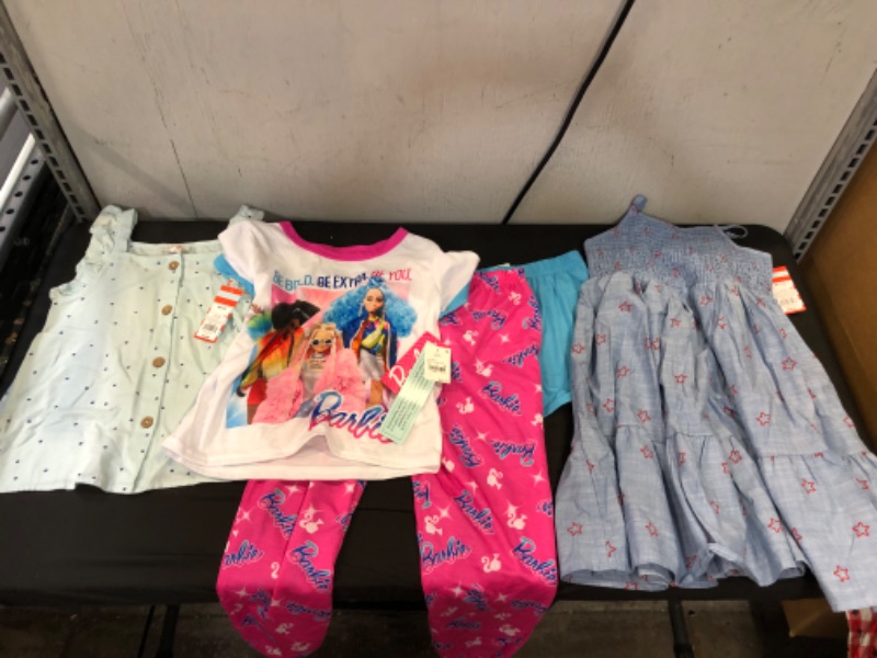 Photo 3 of 3PCS MISC CLOTHING ITEMS FOR GIRLS- CAT N JACK DRESS AND SHIRT- BARBIE PJ SET- SIZE M(7/8)