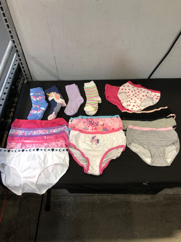 Photo 1 of 16PCS MISC ITEMS- GIRLS UNDERWEAR AND SOCKS- SIZES VARY FROM 4-10 (XS-L)
