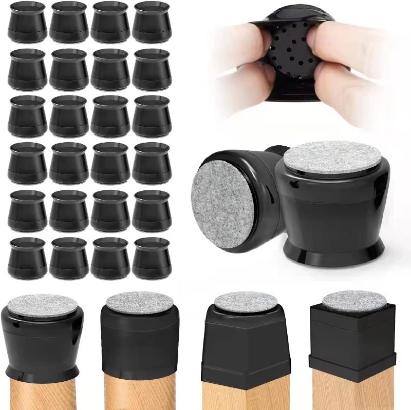 Photo 1 of 24 PCS Silicone Chair Leg Floor Protectors: Chair Leg Protectors for Hardwood Floors - Upgraded Thickened Chair Leg Caps, Free-Gliding Chair Leg Covers to Protect Floors (Round Black)
