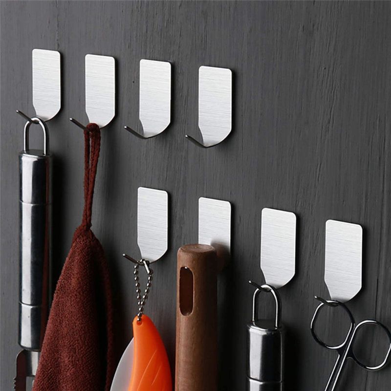 Photo 2 of Adhesive Hooks - Heavy Duty Wall Hooks Hangers Stainless Steel Waterproof Hooks for Hanging Robe Coat Towel Bathroom Kitchen Utensils Keys Bags Home Offices (Small Hooks) 8PC 
