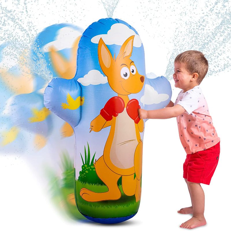 Photo 1 of Chuchik Water Sprinkler for Kids – 3.6 Ft (36”) Kangaroo Inflatable Punching Bag for Kids Outdoor Water Toy – Inflatable Sprinkler for Kids, Bop Bag Blow Up Punching Toy Outdoor Play for Kids Backyard
