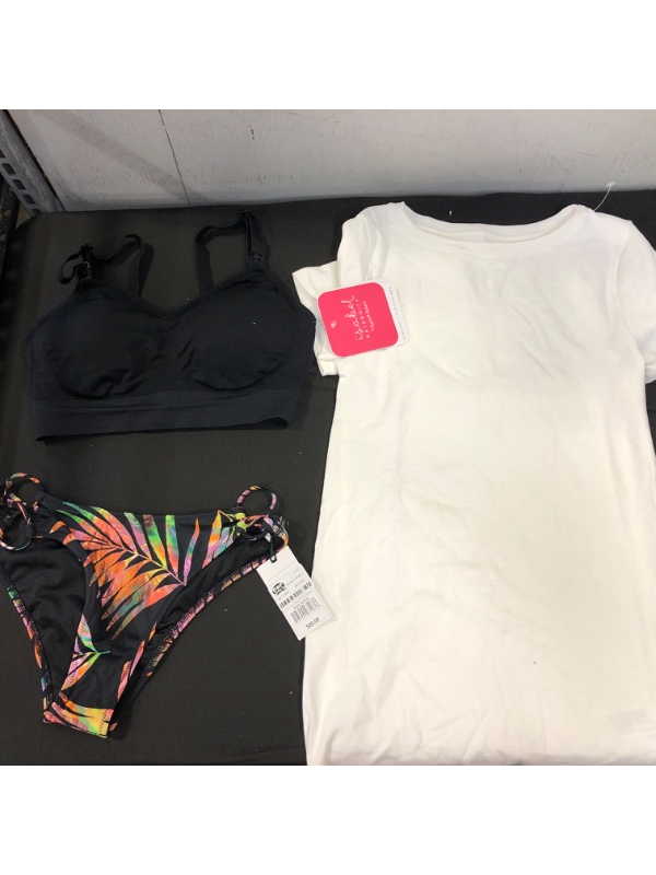 Photo 1 of 3 COUNT Short Sleeve Non-Shirred Maternity T-Shirt - Isabel Maternity by Ingrid & Isabel™ & 2-in-1 Nuring & Pumping Maternity Bra - Iabel Maternity by Ingrid & Iabel™ & Women' Trappy Ide Detail High Leg Extra Cheeky Bikini Bottom - Hade & Hore™ Tropical P