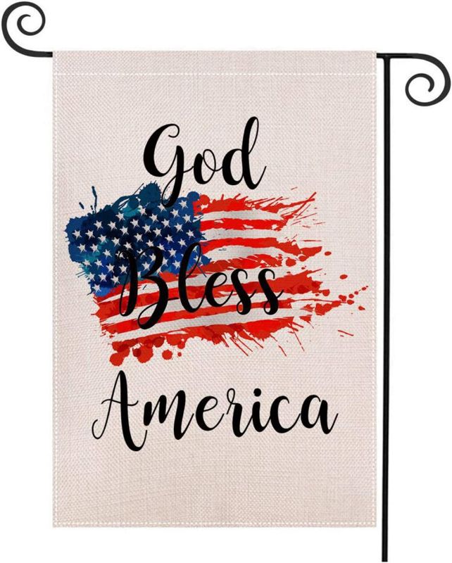 Photo 1 of 2 COUNT ITEM God Bless America Patriotic Garden Flag, Acerich 4th of July Garden Flags 12x18 Double Sided for Outdoor Yard Patriotic Decorations & 
Fall Garden Flag Black Halloween Outdoor Decoration