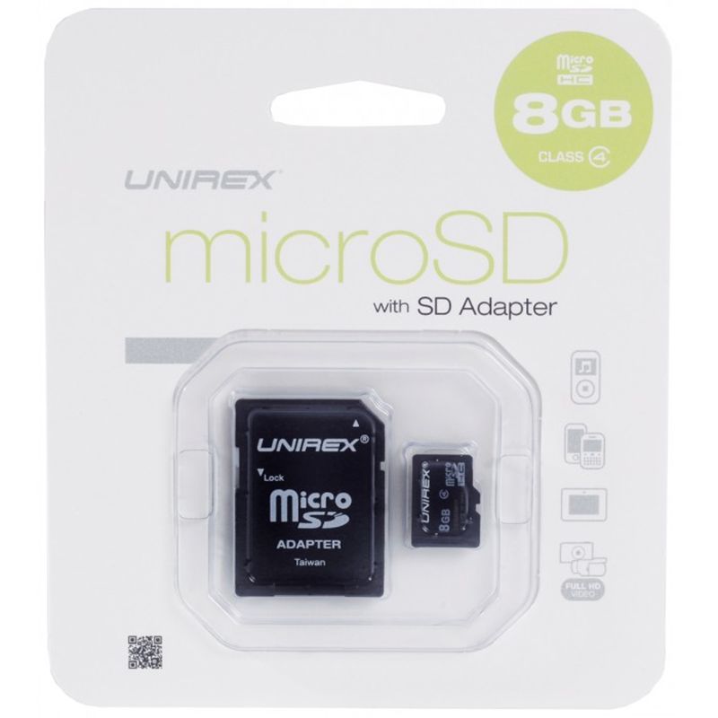 Photo 1 of Unirex 8GB MicroSD High Capacity Class 4 Memory Card with SD Adapter (93589439M)
