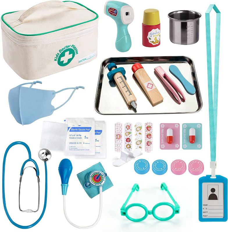 Photo 1 of EFOSHM Kids Doctor kit 27 Piece, Toys Medical Kit with Stethoscope, Stainsteel Tray and Iodine Cup Role Doctor playset with Signable Washable Medical Bag for Boys Girls-Ages 3+
