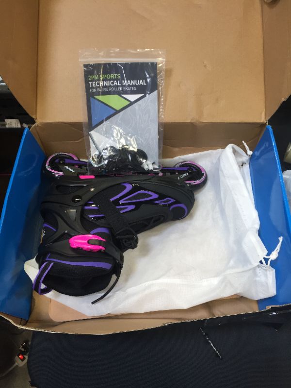 Photo 4 of 2PM SPORTS Vinal Girls Adjustable Flashing Inline Skates, All Wheels Light Up, Fun Illuminating Skates for Kids and Men- Azure Small (1Y-4Y US)
4-7y large