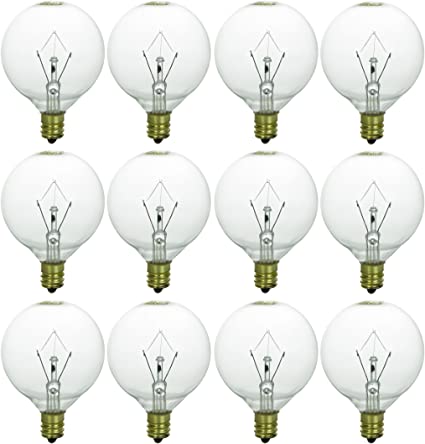 Photo 1 of 12-Pack G16.5 Globe Bulbs 25 Watts, Candelabra Base (E12), 120 Volt, Clear, Incandescent 12 Pack, 32K - Warm White