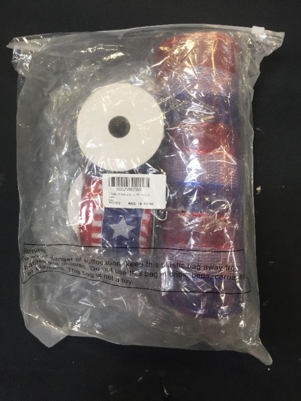 Photo 2 of 3 Rolls 10 Inch and 2.5 Inch Wide Fourth of July Poly Mesh Ribbons American Flag Ribbon Patriotic Stars and Stripes Ribbon for Memorial Day, Veterans Day, Independence Day, 20 Yards in Total
