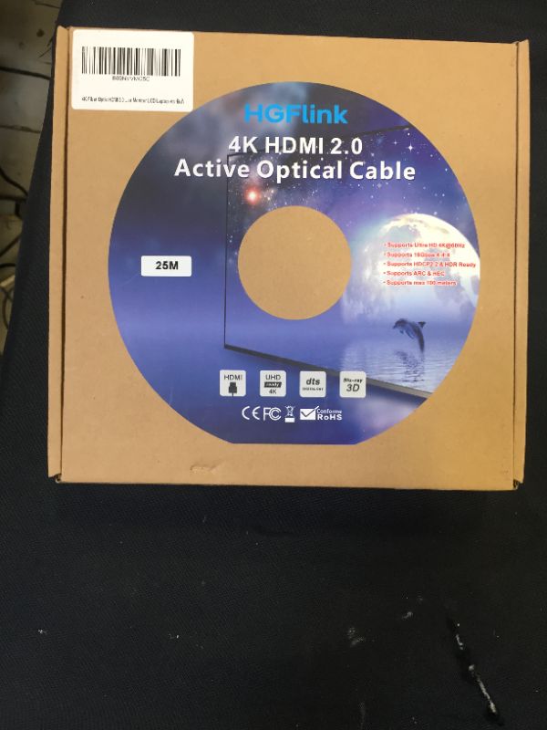 Photo 2 of 4K HDMI Fiber Optic Cable 82ft HGFlink High Speed 18Gbps Supports 3D 4K60Hz 4:4:4 True HD Dolby 7.1 Vision HDR10 eARC HDCP2.2 Compatible with UHD TV PS5 PS4 Blu-ray PC Projector Monitor LCD Laptop etc
