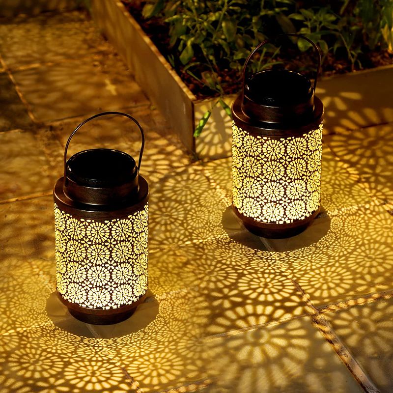 Photo 1 of 2 Pack Solar Lanterns Outdoor Waterproof, Sunflower Pattern Hanging Outdoor Lanterns for Patio Garden Backyard Fall Farmhouse Decor
