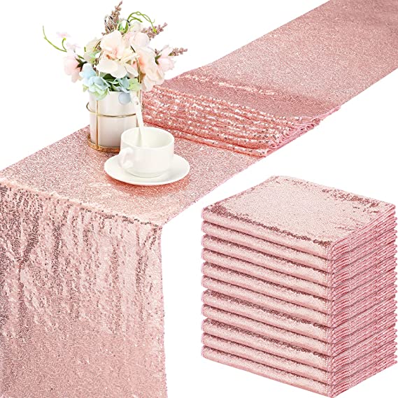 Photo 1 of 12 Pieces Sequin Table Runner Table Runners Glitter Sequin Tablecloth Party Table Covers Wedding Table Decorations for Birthday Engagement Wedding Party Table Decorations, 11.8 x 108 inch (Rose Gold)
