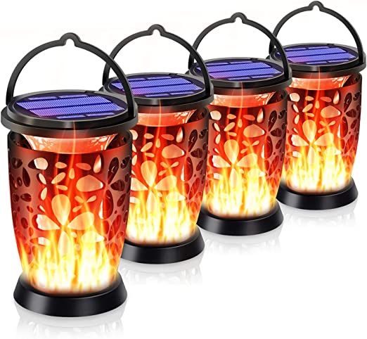 Photo 1 of Ambaret Solar Lantern Dancing Outdoor Lights Garden Hanging Lantern, Flame Decorative Lighting ,Solar Powered Waterproof Flame Candle Mission Lights for Table,Outdoor, Party, Patio,Trees, 4 Pack