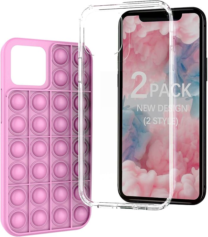 Photo 1 of [2 Pack] SENDTHX Compatible with iPhone 12 Case and iPhone 12 Pro Case 6.1 inch(2020), 3D Soft Silicone Colourful Case + Clear case,Full Body Protection Shockproof Drop Protection Case (Pink)(3)