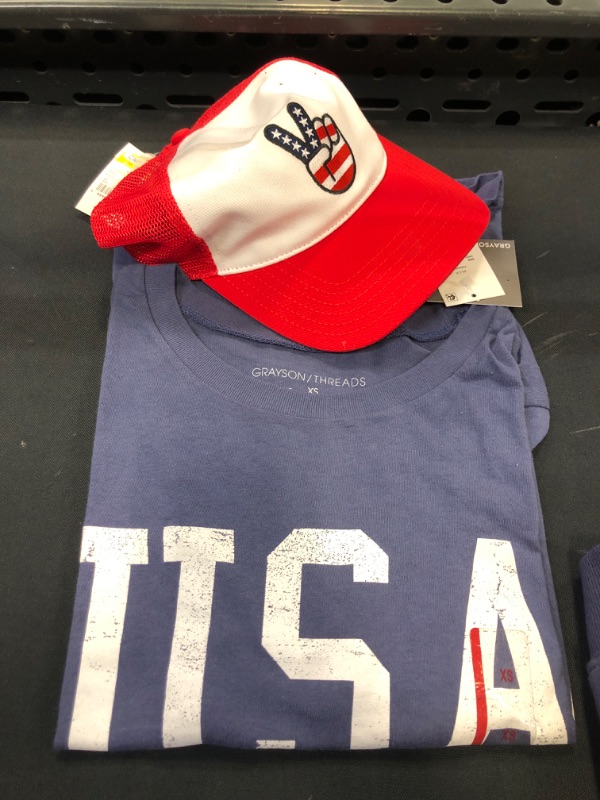 Photo 1 of 4TH OF JULY BUNDLE XS SHIRT AND ONE SIZE FITS MOST HATS