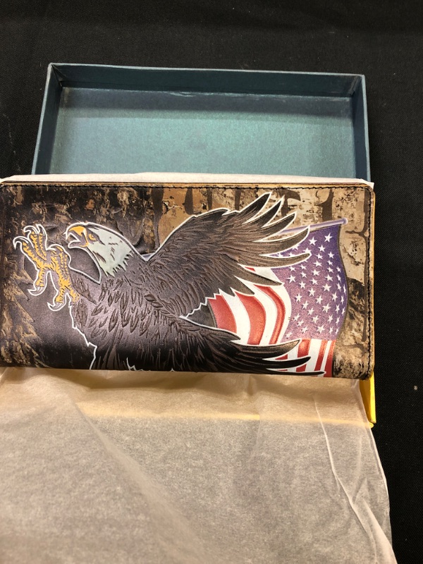 Photo 1 of Aliumani Black sale Friday deals Men's Long Leather Wallet USA Flag Slim with American Eagle Handmade Cow Napa Leather Extra Capacity Bi fold Wallet Credit Cards Slots with Zipper pouch(Mani1994)