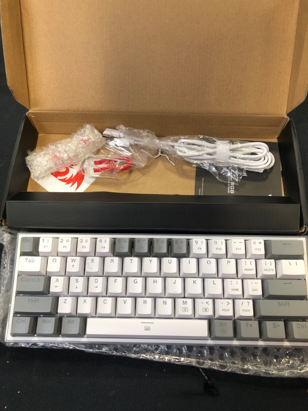 Photo 3 of Redragon K617 Fizz 60% Wired RGB Gaming Keyboard, 61 Keys Compact Mechanical Keyboard w/White and Grey Color Keycaps, Linear Red Switch, Pro Driver/Software Supported     
