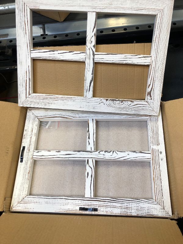 Photo 2 of Ilyapa Window Frame Wall Decor 2 Pack - Rustic White Wood Window Pane Country Farmhouse Decorations